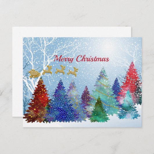 , kleurrijke Waterverf Trees kerstmis Feestdagenkaart (Voorkant / Achterkant)