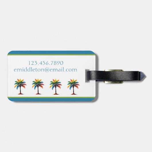 Kleurrijke Waterverf Tropical Palm Tree Monogram Bagagelabel (Achterkant horizontaal)