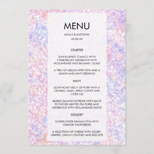 Kleurrijke Waterverf Trouwtafel Menu Kaart (Voorkant)