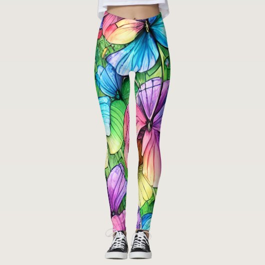Kleurrijke Waterverf Tuin Leggings (Voorkant)