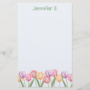 Kleurrijke Waterverf Tulp Bloemen Met Aangepaste T Briefpapier
