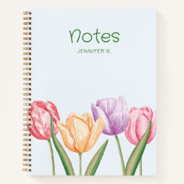 Kleurrijke Waterverf Tulp Bloemen Met Aangepaste T Notitieboek