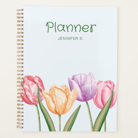 Kleurrijke Waterverf Tulp Bloemen Met Aangepaste T Planner (Voorkant)