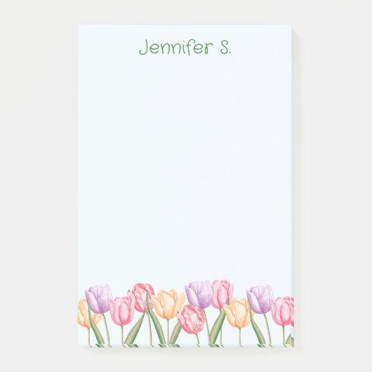 Kleurrijke Waterverf Tulp Bloemen Met Aangepaste T Post-it® Notes (Voorkant)