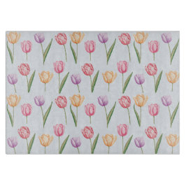 Kleurrijke Waterverf Tulpen Bloem Patroon Snijplank