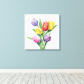 Kleurrijke Waterverf Tulpen Canvas Afdruk (Insitu (Houten vloer))