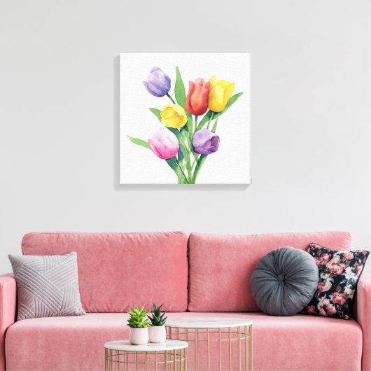 Kleurrijke Waterverf Tulpen Canvas Afdruk (Insitu (Woonkamer))