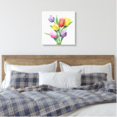 Kleurrijke Waterverf Tulpen Canvas Afdruk (Insitu (Slaapkamer))