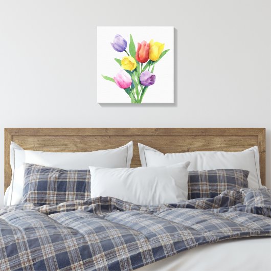 Kleurrijke Waterverf Tulpen Canvas Afdruk (Insitu (Slaapkamer))