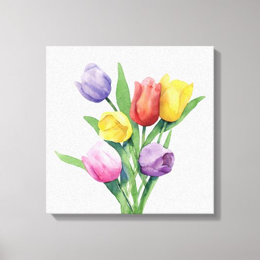 Kleurrijke Waterverf Tulpen Canvas Afdruk (Voorkant)