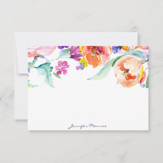 Kleurrijke waterverf tulpen gepersonaliseerd notitiekaartje (Voorkant)
