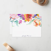 Kleurrijke waterverf tulpen gepersonaliseerd notitiekaartje (Voorkant / Achterkant in situ)