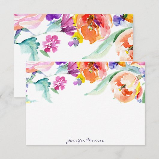 Kleurrijke waterverf tulpen gepersonaliseerd notitiekaartje (Voorkant / Achterkant)