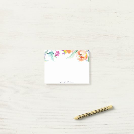 Kleurrijke waterverf tulpen gepersonaliseerd post-it® notes (Op bureau)