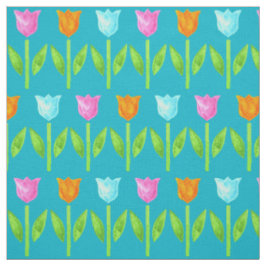 Kleurrijke Waterverf Tulpen in roze, blauw, Oranje Stof