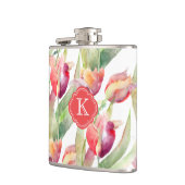 Kleurrijke Waterverf Tulpen met monogram Heupfles (Links)