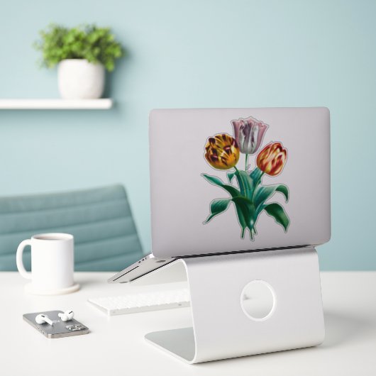 Kleurrijke  Waterverf Tulpenbloemenboeket Sticker (Laptop op bureau)