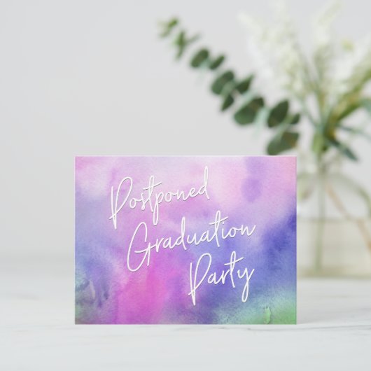 Kleurrijke Waterverf Uitgestelde Graduation Party Briefkaart (Staand voorkant)