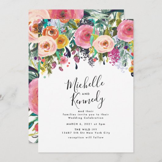 Kleurrijke Waterverf Uitnodiging tot weduwschap (Voorkant / Achterkant)