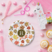 Kleurrijke waterverf val bladeren patroonmonogram papieren bordje (Feest)