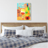 Kleurrijke Waterverf van een wijnflesje & glaswerk Canvas Afdruk (Insitu (Slaapkamer))