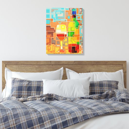 Kleurrijke Waterverf van een wijnflesje & glaswerk Canvas Afdruk (Insitu (Slaapkamer))