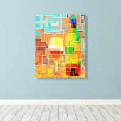 Kleurrijke Waterverf van een wijnflesje & glaswerk Canvas Afdruk (Insitu (Houten vloer))