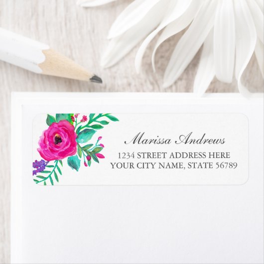 kleurrijke Waterverf van Fuchsia Floral Etiket (Insitu)