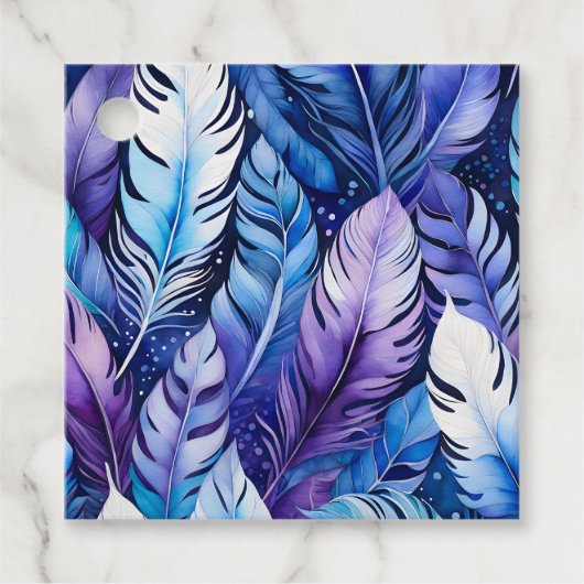 Kleurrijke Waterverf Veer Kunst Cadeautags Bedankjes Labels (Voorkant)