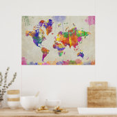 Kleurrijke Waterverf Verf de Wereldkaart van de Dr Poster (Keuken)