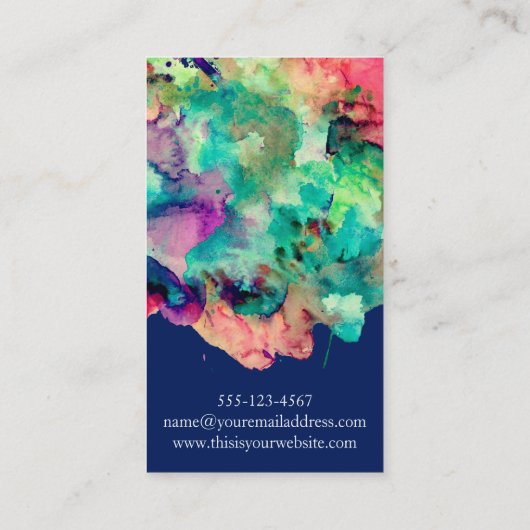 Kleurrijke Waterverf verf Spletters boven de marin Visitekaartje (Achterkant)