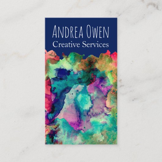 Kleurrijke Waterverf verf Spletters boven de marin Visitekaartje (Voorkant)