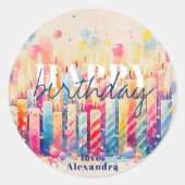 Kleurrijke Waterverf verjaardagskaarsen en ballonn Ronde Sticker (Voorkant)