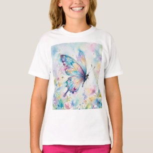Kleurrijke Waterverf Vlinder Bloemig T-shirt