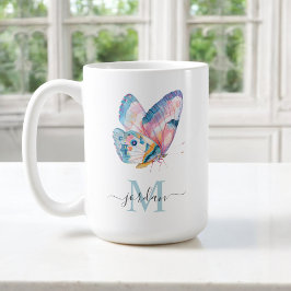 Kleurrijke Waterverf vlinder met je monogram Koffiemok