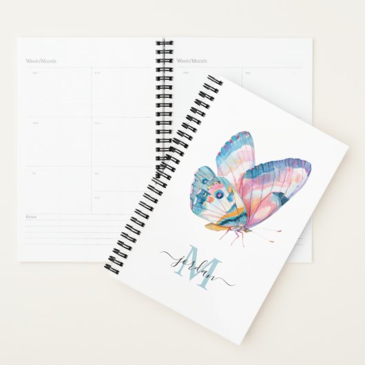 Kleurrijke Waterverf Vlinder met Monogram Planner (Display)