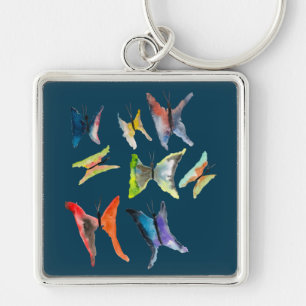 Kleurrijke waterverf vlinder sleutelhanger