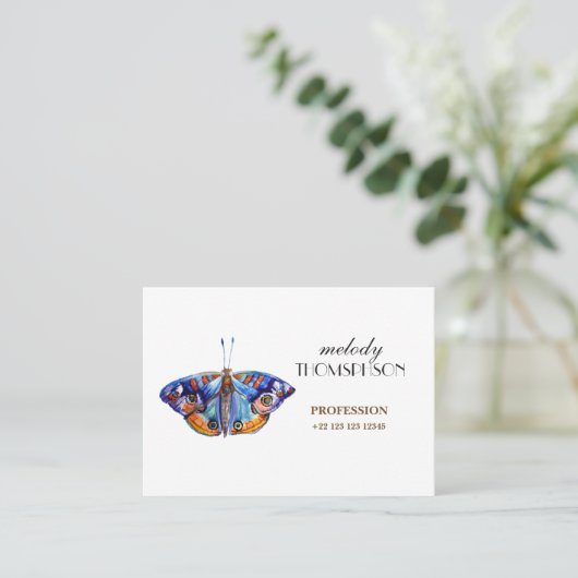 Kleurrijke waterverf vlinder visitekaartje (Staand voorkant)