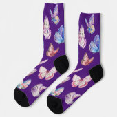 Kleurrijke Waterverf Vlinderpatroon Paarse Sokken (Links)