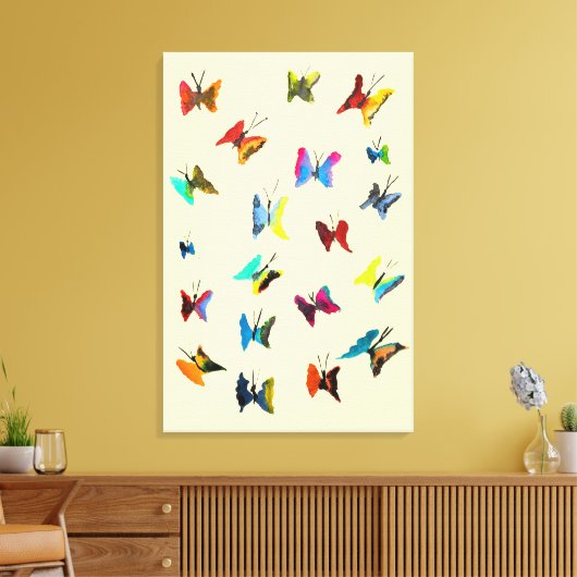 Kleurrijke waterverf vlinders canvas afdruk (Insitu (Woonkamer))