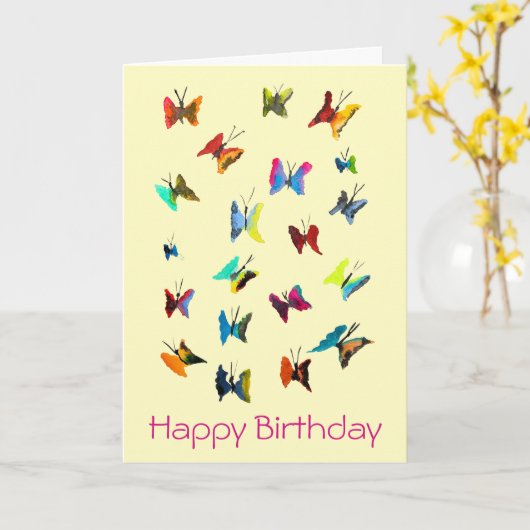 Kleurrijke waterverf vlinders kaart (Gele Bloem)
