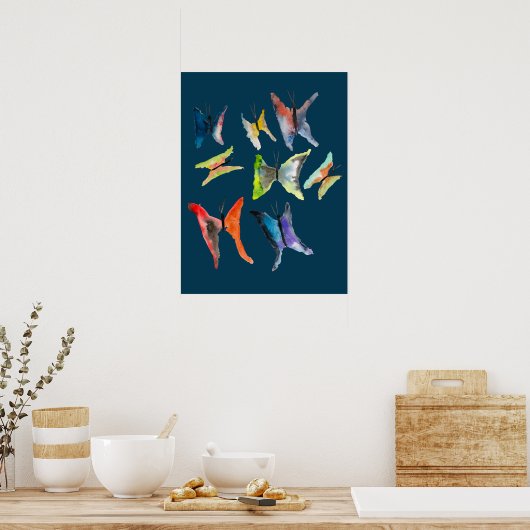 Kleurrijke waterverf vlinders poster (Keuken)