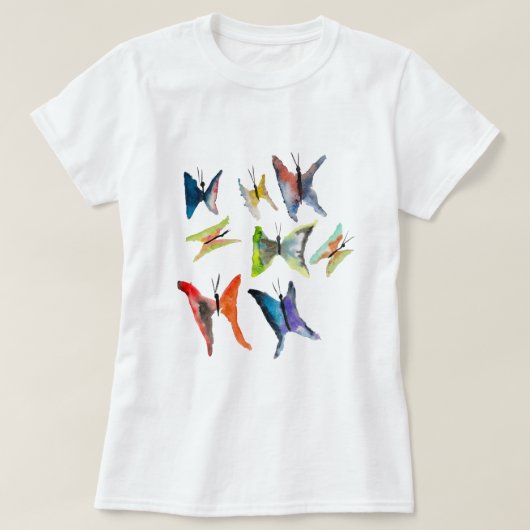 Kleurrijke waterverf vlinders T-shirt (Design voorkant)