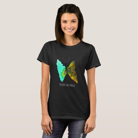 Kleurrijke waterverf vlinders T-shirt (Voorkant volledig)