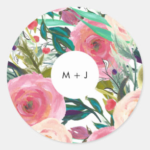 Kleurrijke Waterverf Vloertuinhuwelijk Ronde Sticker