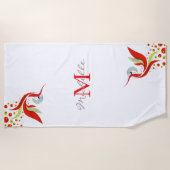 Kleurrijke Waterverf vogelmonogram op maat Strandlaken (Voorkant)