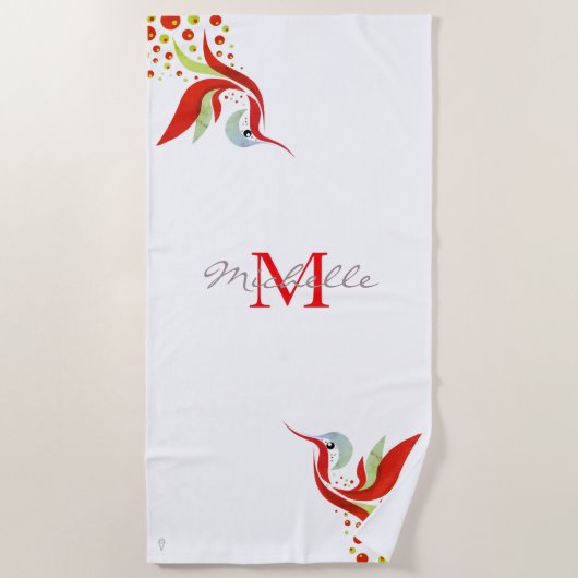 Kleurrijke Waterverf vogelmonogram op maat Strandlaken (Voorkant)