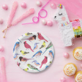 Kleurrijke waterverf vogels in meerdere kleuren papieren bordje (Feest)