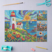 Kleurrijke Waterverf volkskunst lichthuizen Tissuepapier (Craft)