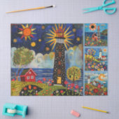 Kleurrijke Waterverf volkskunst lichthuizen Tissuepapier (Craft)